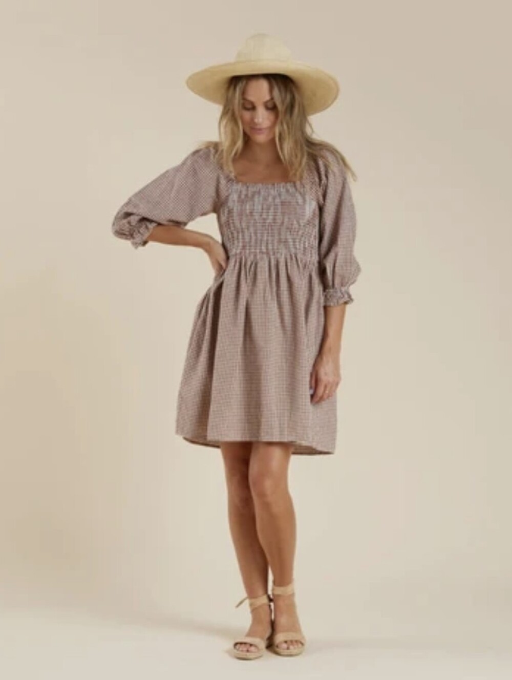 Rylee + Cru Gianna Redwood Gingham Dress XL Linen And Cotton